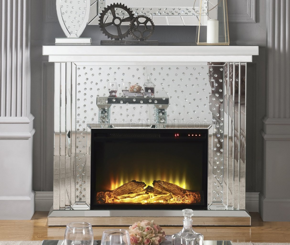 NYSA MIRRORED ELECTRIC FIREPLACE PRODUCT furniture store in Houston