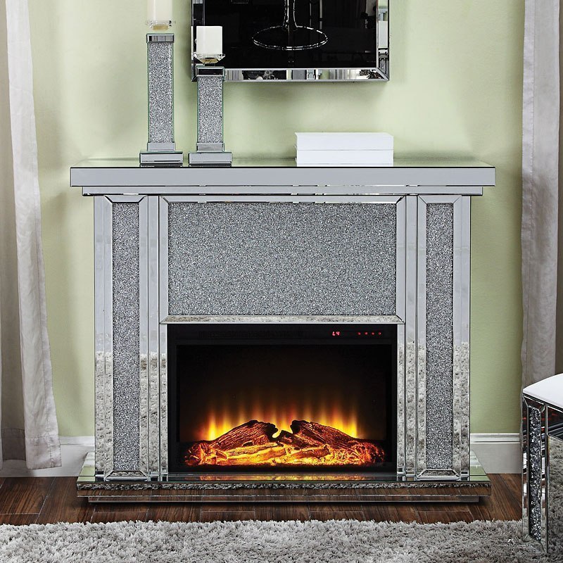 NOWLES MIRRORED ELECTRIC FIREPLACE PRODUCT furniture store in Houston