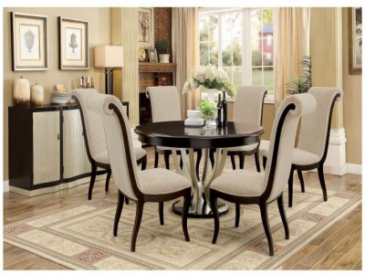 Champagne Round Formal Dining Room, Round Formal Dining Table Set For 6
