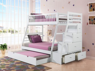 Aaron Staircase White Bunk Bed Twin, White Bunk Beds Twin Over Full With Storage