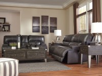 MCCASKILL GRAY LEATHER NON POWER SOFA AND LOVE SEAT SIGNATURE DESIGN BY ASHLEY