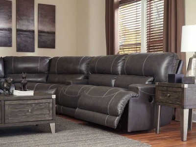 Mccaskill Gray Leather Reclining, Gray Leather Reclining Sectional