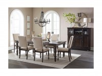 BEGONIA GRAY DINING SET WITH UPHOLSTERED CHAIRS WITH TURNED LEGS AND NAILHEAD ACCENTS