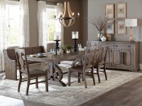TOULON DINING SET WITH WIRE BRUSHED DISTRESSING AND SCROLLED TRESTLE BASE