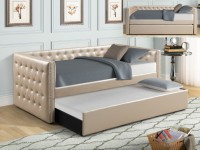 TRINA PEARL TUFTED UPHOLSTERED  DAYBED W/TRUNDLE