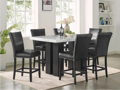 Iris Black Pu Counter Height Dining Set, Black Counter Height Dining Table And Chairs