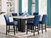 IRIS FAUX MARBLE COUNTER HEIGHT DINING SET WITH BLUE CHAIRS