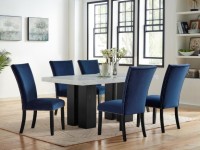 IRIS FAUX MARBLE DINING SET WITH BLUE CHAIRS