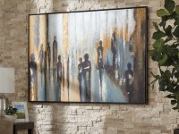 ABSTRACT WALL ART WITH SPLASHES OF TEAL, BLACK, YELLOW AND WHITE AND HAND PAINTED DETAILING