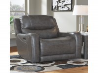 GALAHAD SMOKE GENUINE LEATHER POWER RECLINER WITH MASSAGE AND HEAT SIGNATURE DESIGN BY ASHLEY