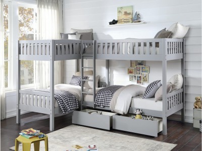 Orion Gray Double Corner Bunk Bed Set, Bunk Beds Houston Tx