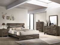 ATTICUS CONTEMPORARY URBAN RUSTIC BROWN PLATFORM BEDROOM SET WITH SLATTED HEADBOARD TWIN / FULL