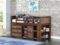 ARTESIAN BROWN GLAZE LOFT BED WITH CHESTS AND BOOKCASES