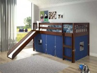 TWIN LOW LOFT BED DARK CAPPUCCINO WITH BLUE TENT AND SLIDE