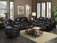 EMERSON BLACK LEATHER GEL RELINING SOFA WITH DROP DOWN TABLE AND RECLINING LOVE SEAT WITH CONSOLE WITH USB