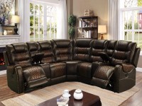 PHOENIX 4 PIECE BROWN TWO TONE LEATHER AIR RECLINING SECTIONAL WITH 2 CONSOLES
