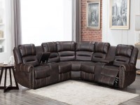 KENNEDY BROWN LEATHER GEL RECLINING SECTIONAL WITH 2 CONSOLES