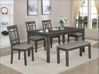 PAIGE 7 PIECE GRAY DINING SET WITH GEOMETRIC DESIGN AND TAPERED BLOCK LEGS
