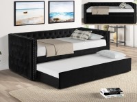 TRINA BLACK TUFTED UPHOLSTERED  DAYBED W/TRUNDLE