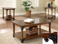 WILLIAM 3 PIECE COFFEE TABLE SET WITH GROOVED TOP AND METAL BRACKETS