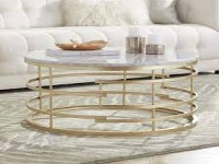 BRASSICA ROUND GEOMETRIC GOLD METAL COCKTAIL SET WITH FAUX WHITE MARBLE TOP