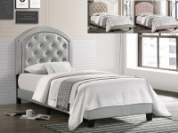 GABY SILVER TUFTED UPHOLSTERED PLATFORM BED WITH ADJUSTABLE HEADBOARD