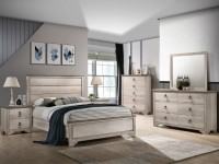 PATTERSON DISTRESSED DRIFTWOOD GRAY TWO TONE PANEL BEDROOM SET WITH WEATHERED PLANK TOPS