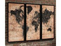 THREE PIECE WORLD MAP WITH BLACK FRAMES AND HAND PAINTED DETAILS