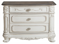 CINDERELLA ANTIQUE WHITE TWO TONE NIGHTSTAND WITH FLORAL MOTIF HARDWARE AND TRADITIONAL CARVING DETAILS