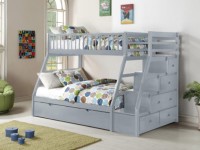 JULIAN GREY TWIN/FULL BUNKBED WITH STAIRCASE AND STORAGE DRAWERS