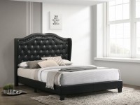 PARADISE BLACK FAUX LEATHER PLATFORM BED WITH DIAMOND TUFTING AND SILVER NAIL HEAD TRIM