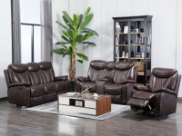 CHANEL BROWN LEATHER GEL RECLINING SOFA, LOVE SEAT WITH CONSOLE AND ROCKER RECLINER CHAIR