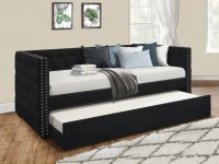 COURAGE BLACK LINEN DAYBED WITH NAILHEAD TRIM AND TWIN TRUNDLE