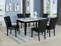 FERRARA 5 PIECE DINING SET WITH FAUX CARRERA MARBLE AND BLACK UPHOLSTERED CHAIRS