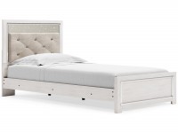 ALTYRA LED GRAY UPHOLSTERED TWIN BED WITH CRYSTAL BUTTON TUFTING