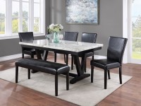 THE TANNER 5 PIECE FAUX MARBLE DINING SET WITH NAILHEAD TRIMS ON LEATHERETTE SEATS